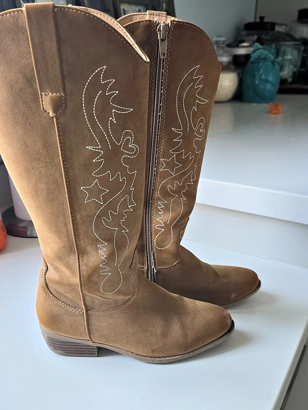 Girls Brown Embroidered Western Boots